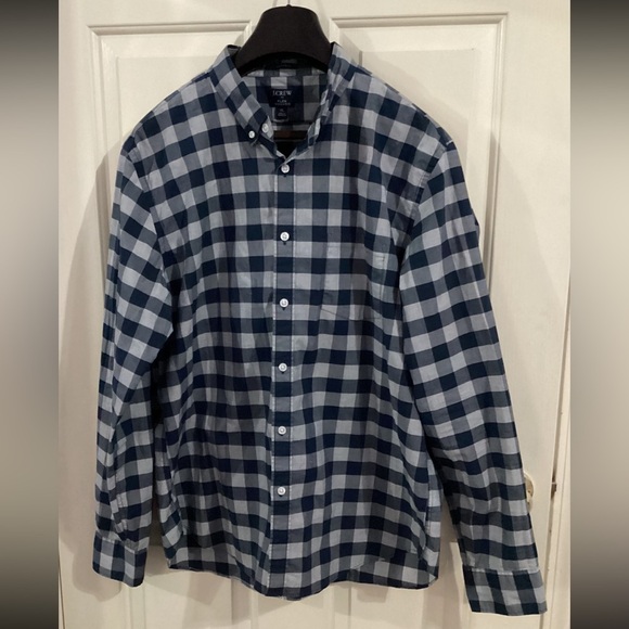 J. Crew Flex Washed Classic Fit Men’s XL Blue Check Button Down Shirt - Picture 3 of 7